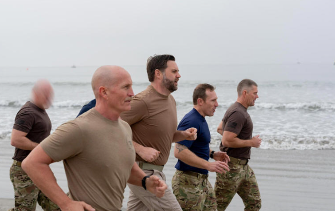 Vice President J D Vance trains with Navy SEAL members at a California naval base on the 22nd