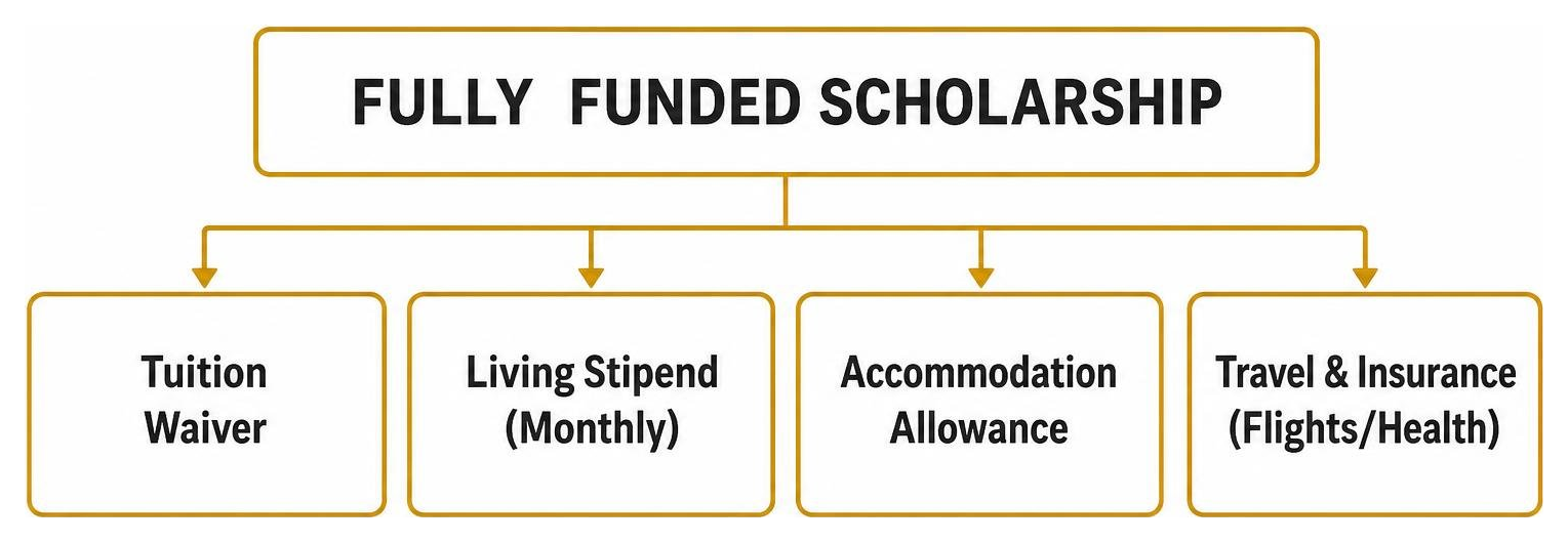 Breakdown of complete financial coverage included in a fully funded scholarship